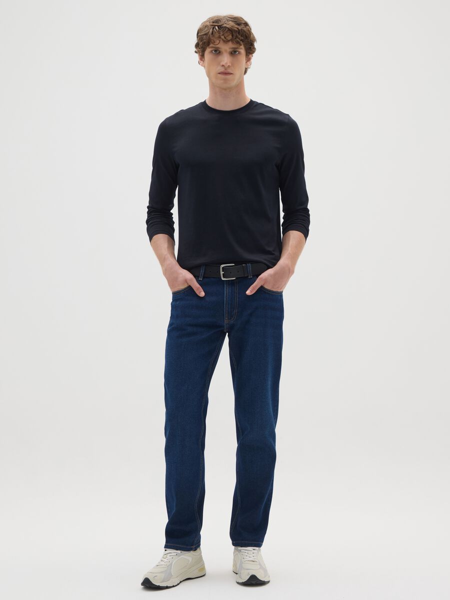 Blue cotton blend regular fit jeans_0