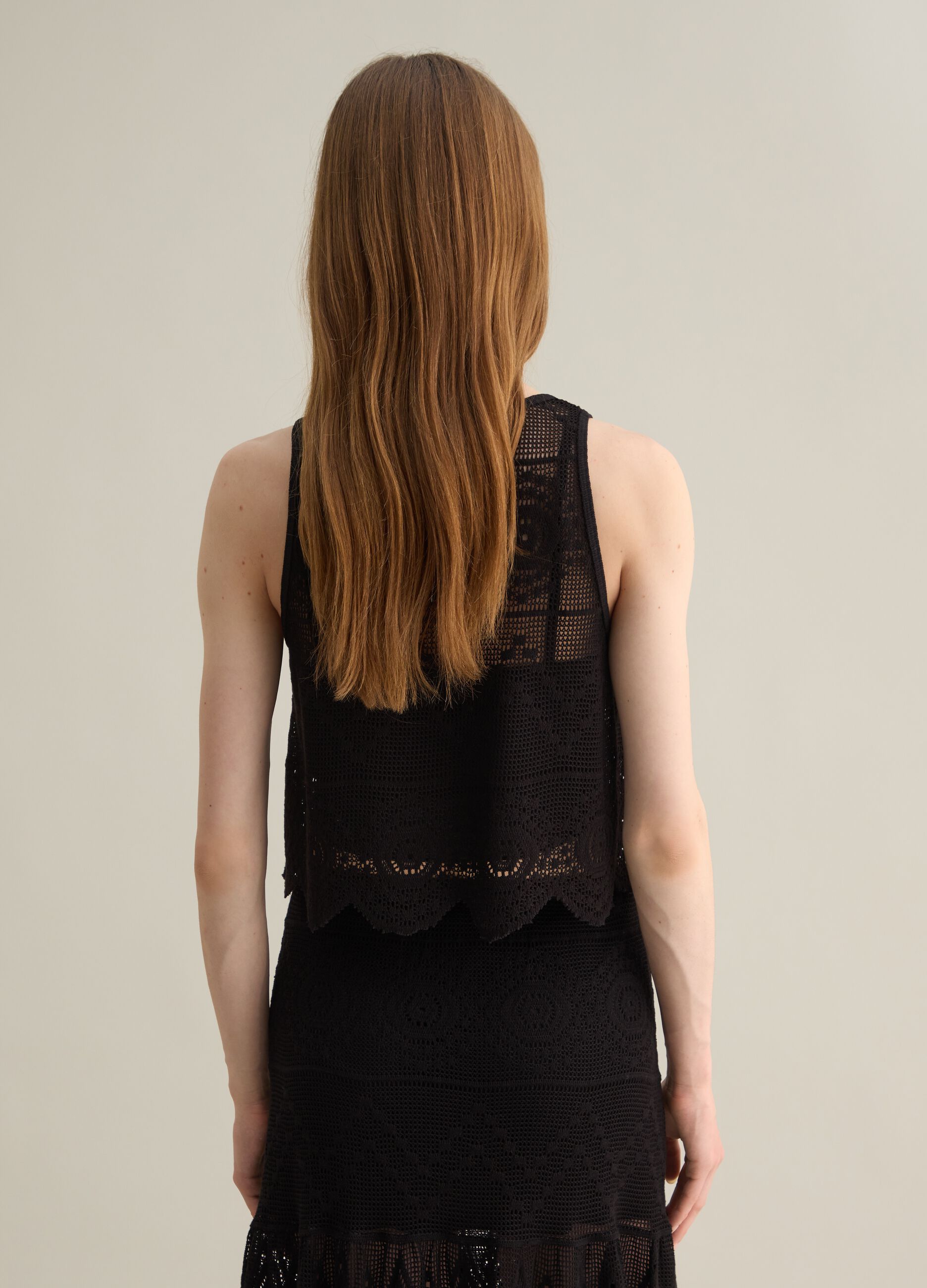 Black Crochet Vest Piombo