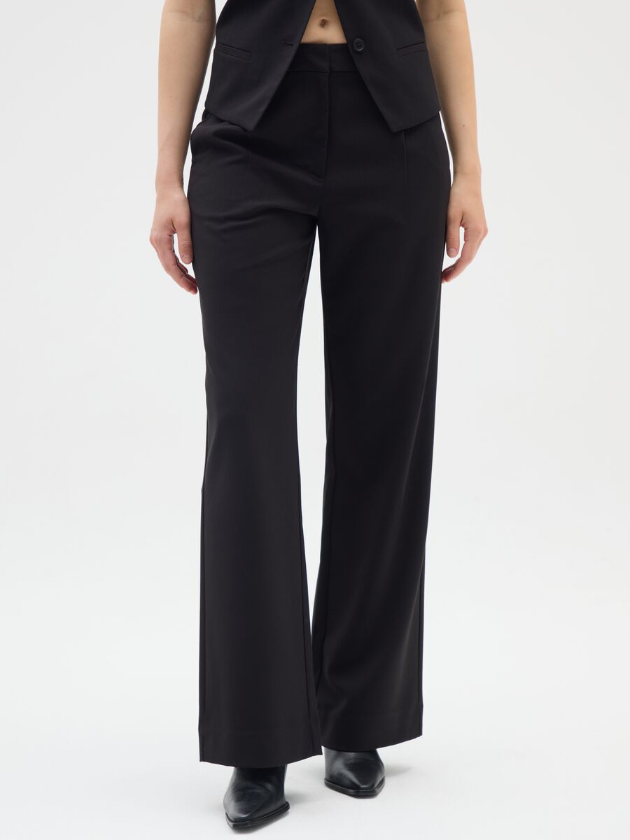 Straight Black Trousers with Elastic Waist_1