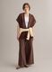 Cardigan marrone in misto viscosa a rete con frange_0
