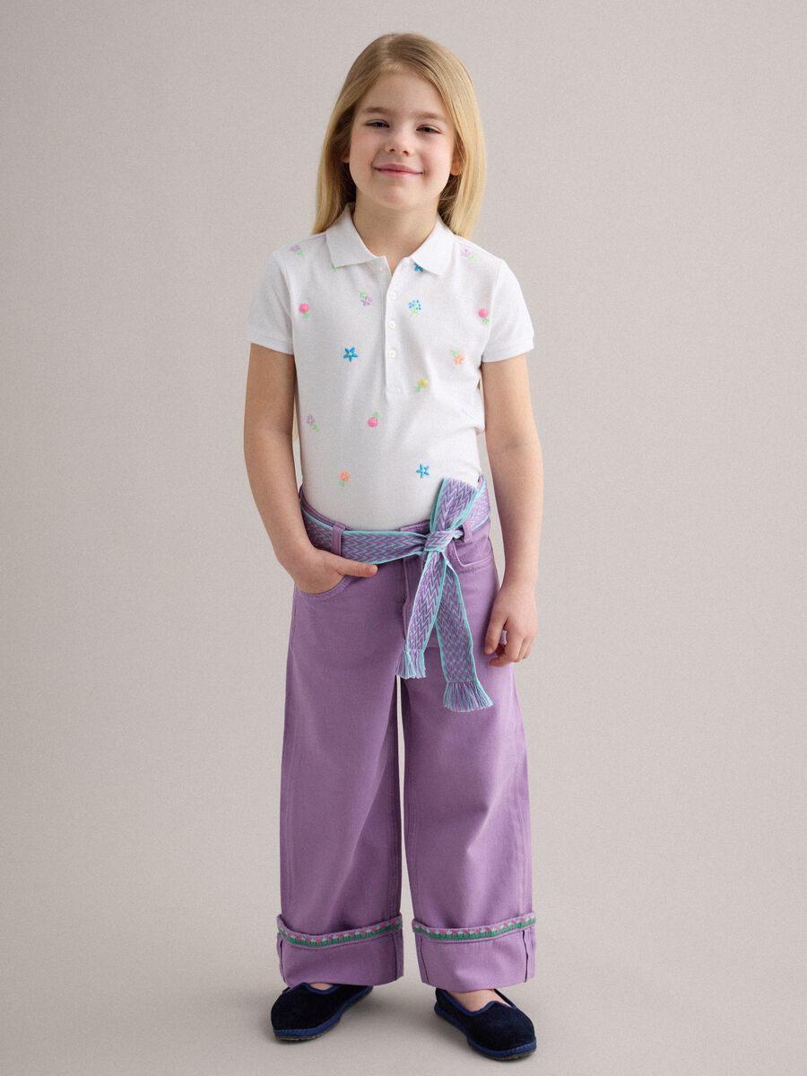 Pantaloni in puro cotone viola regular fit con fiocco_0