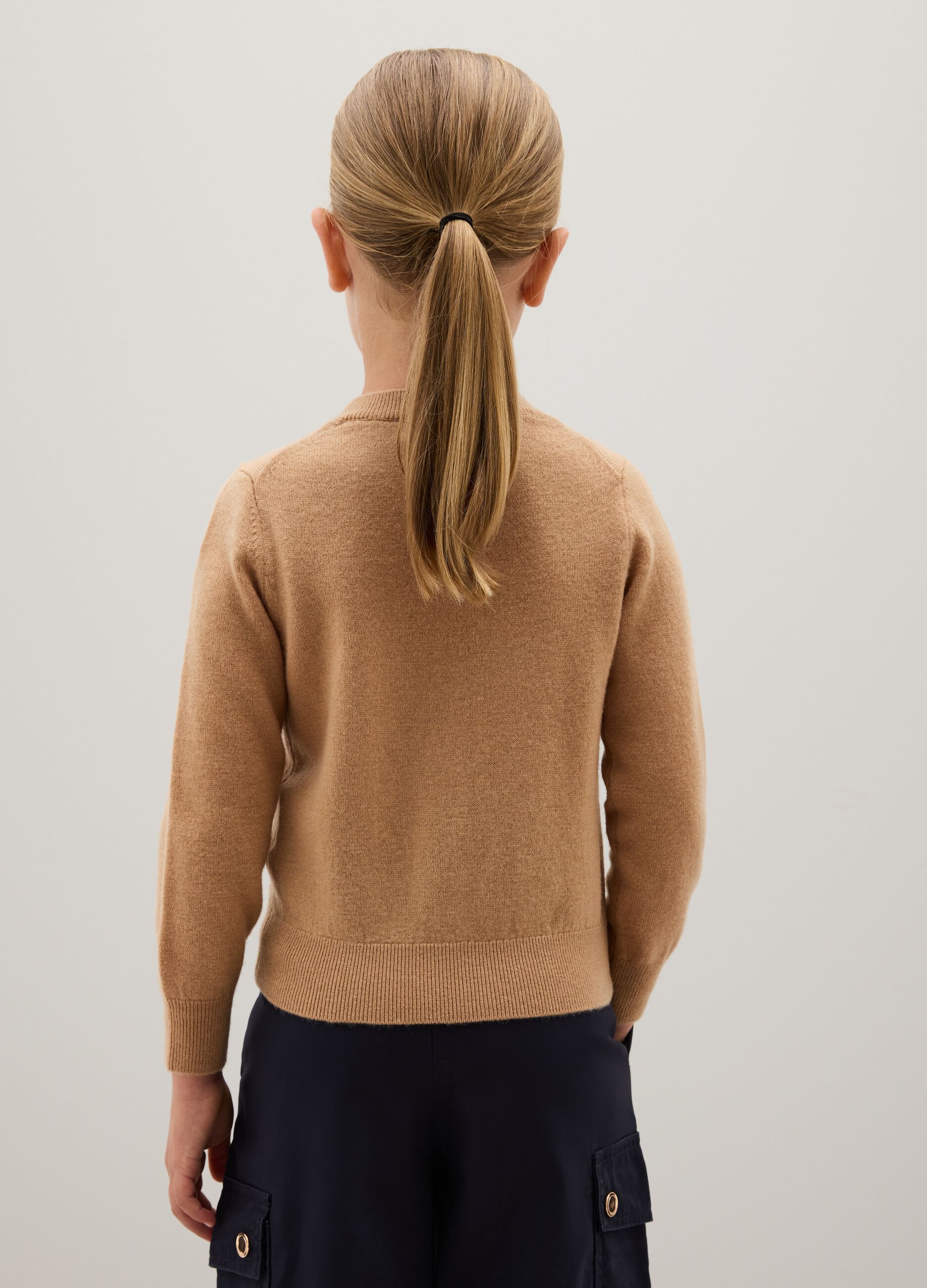 Pullover marrone da bambina in pura lana 