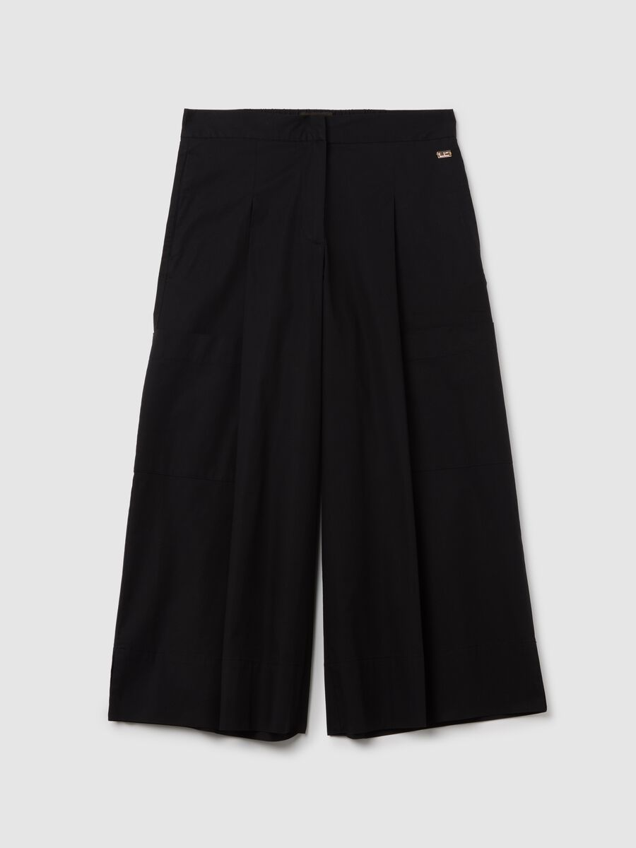Women's black stretch cotton culottes_4