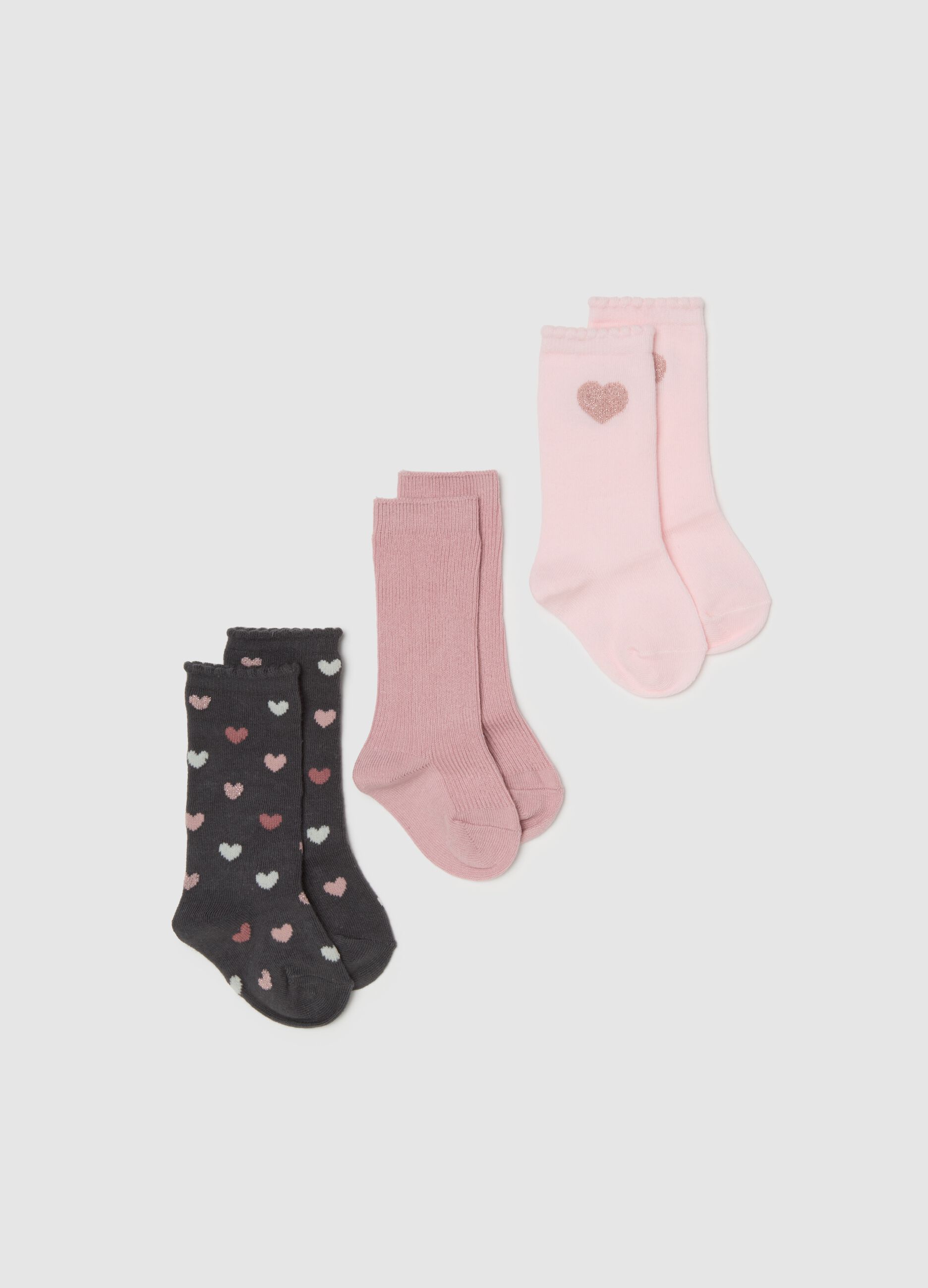 Multicolour Cotton Blend Baby Girls' Long Socks Tripack