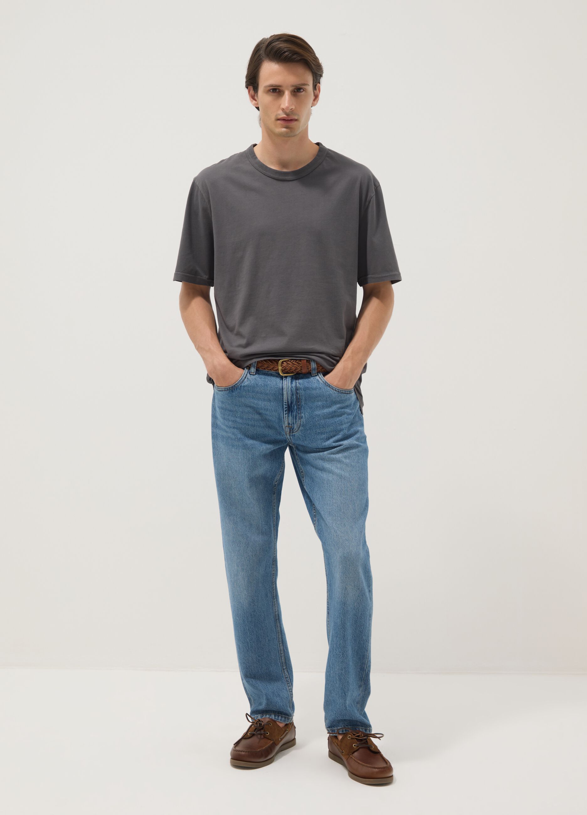 Grey pure cotton relaxed fit T-shirt