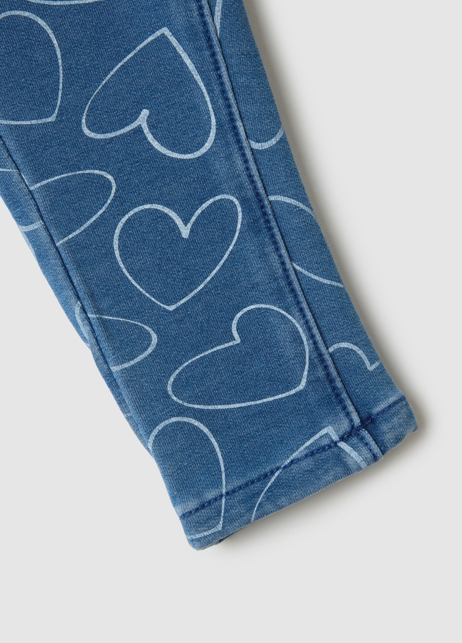 Denim slim fit girl's leggings with hearts