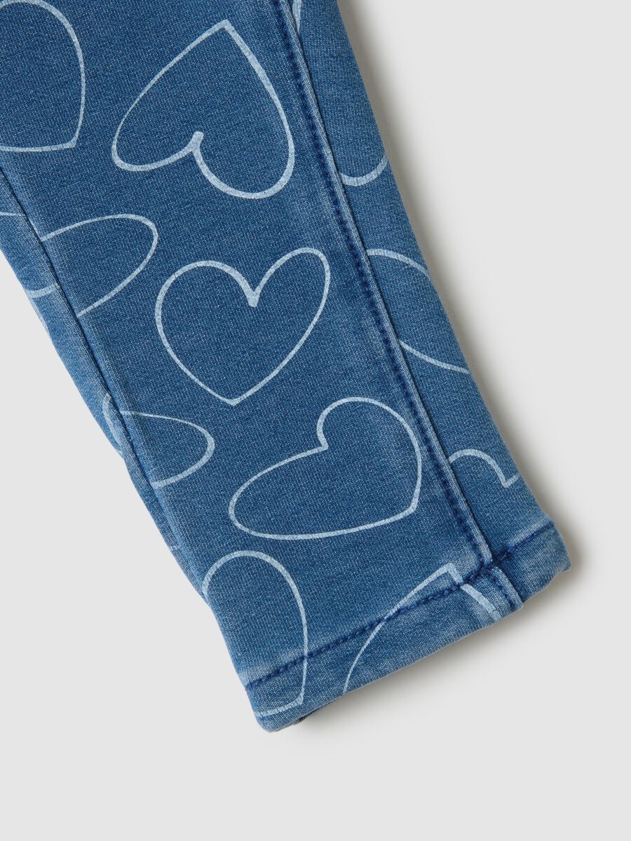 Denim slim fit girl's leggings with hearts_2