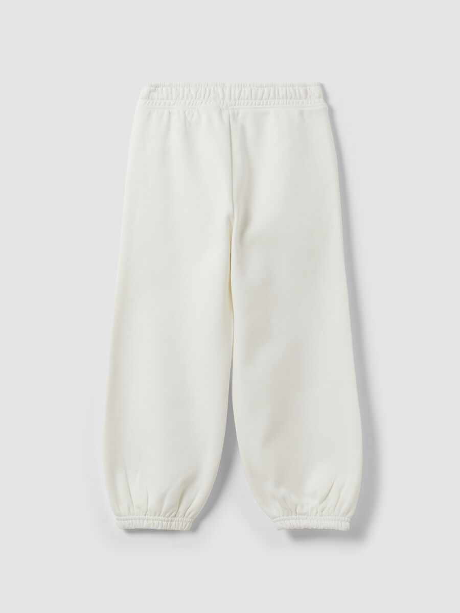 White cotton-blend regular-fit joggers for girls_1