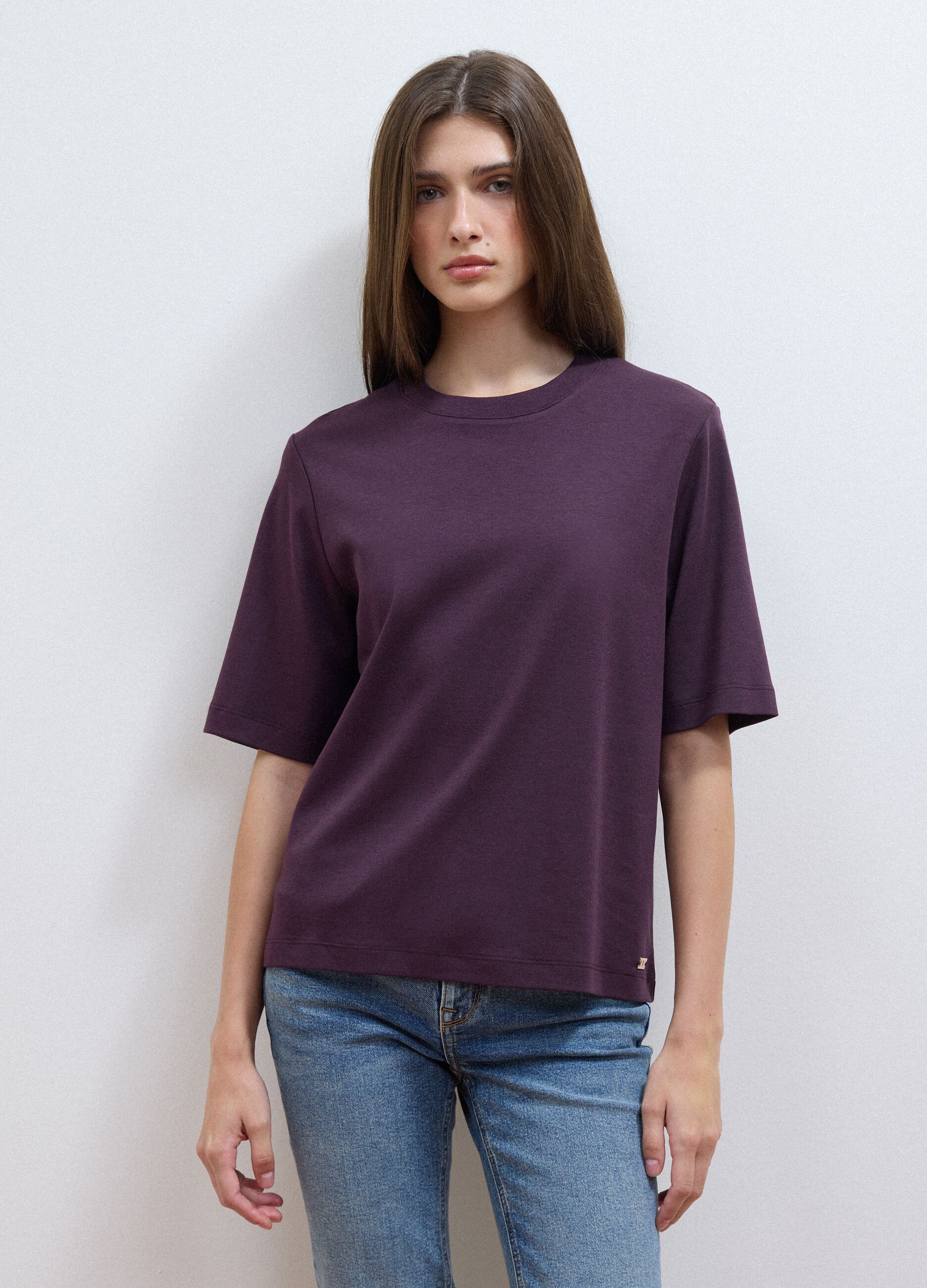 Purple boxy-fit T-shirt in a cotton-viscose blend