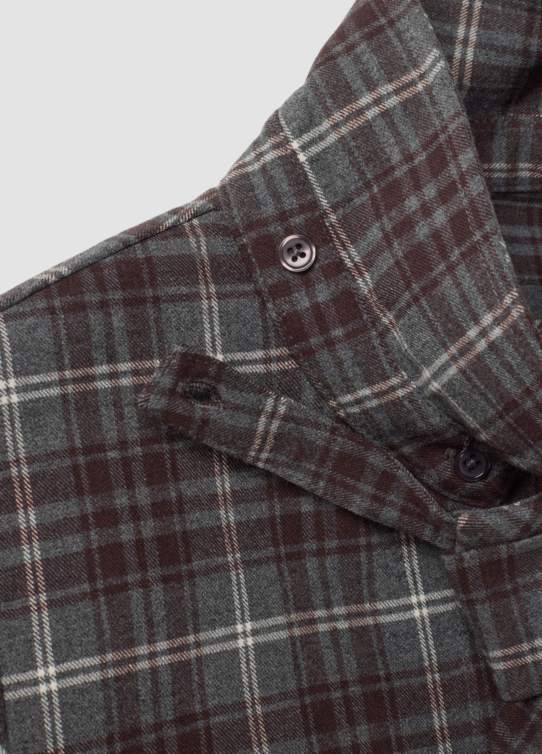 Grey flannel shirt in stretch viscose with tie, slim fit