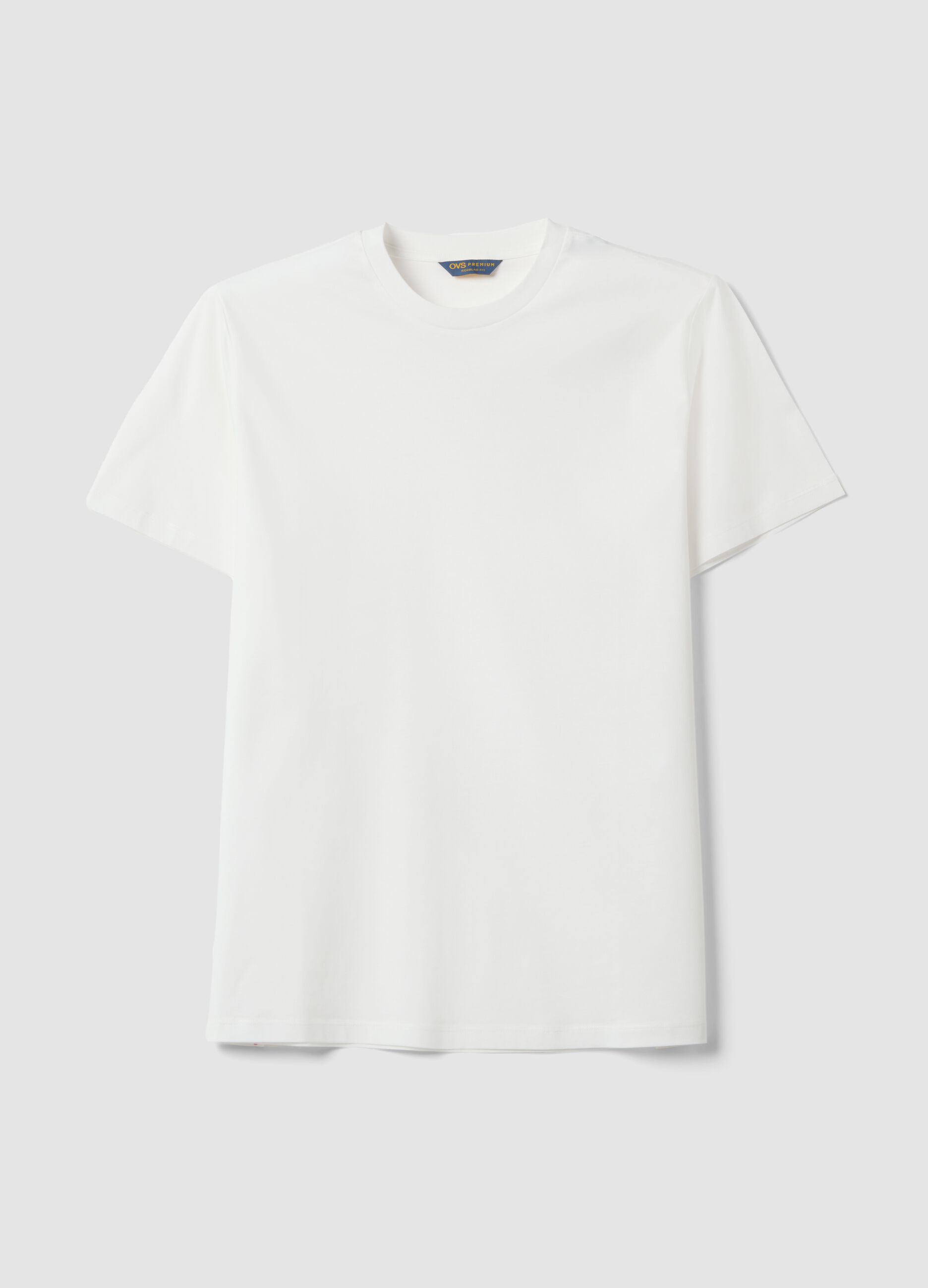 White mercerised pure cotton crew-neck T-shirt, regular fit