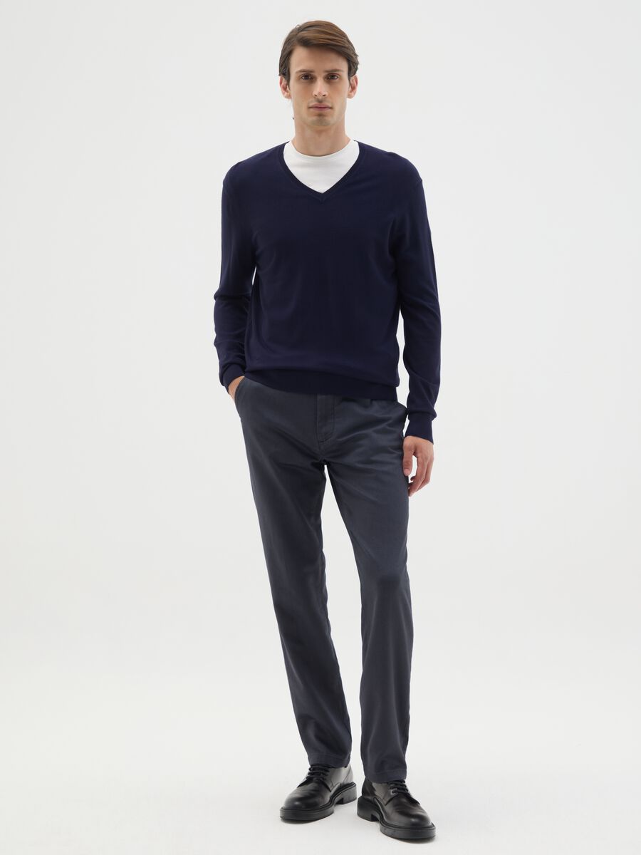 Blue slim fit cotton trousers_0