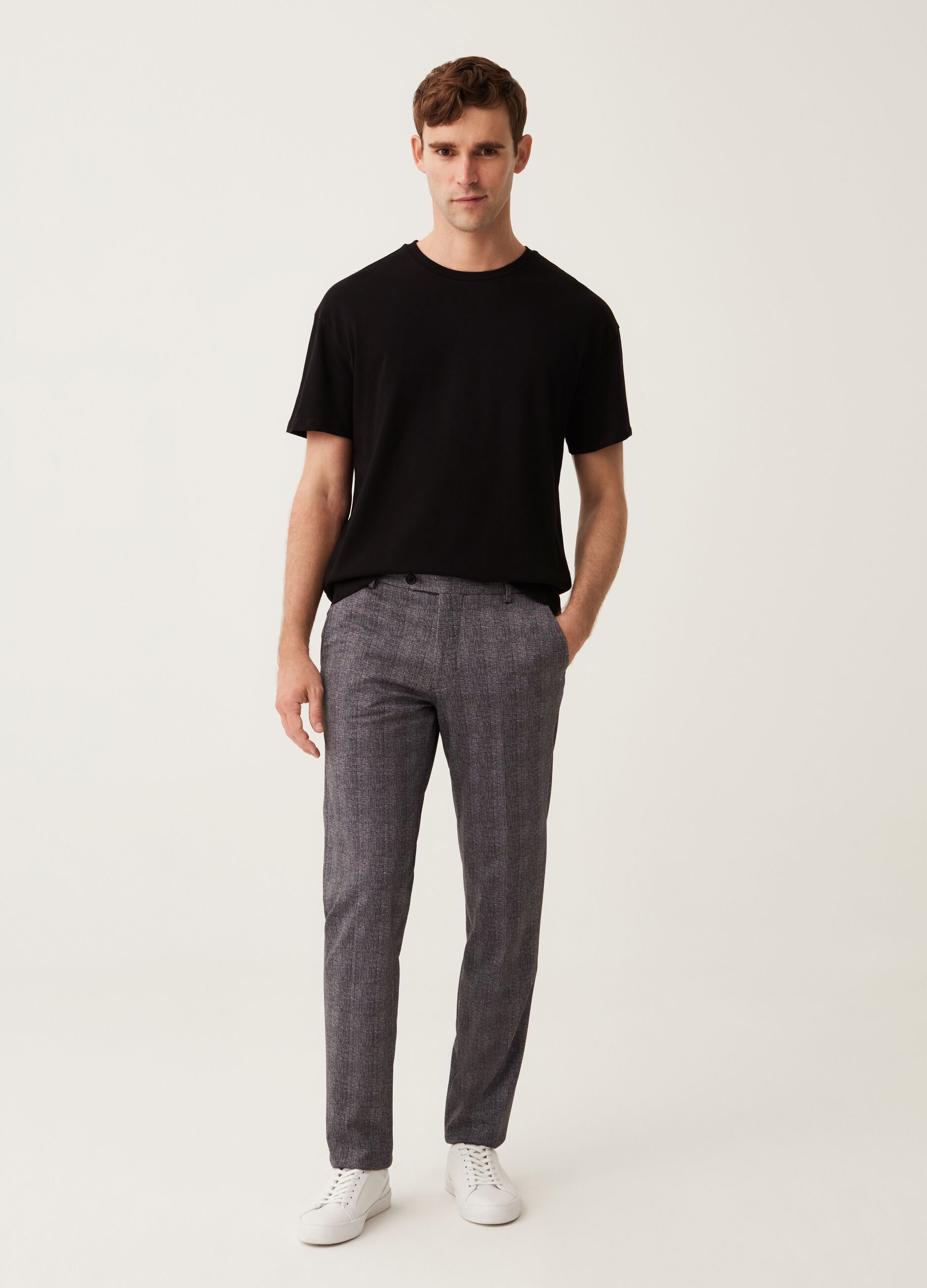 Pantalone easy fit disegnatura a principe di Galles_0
