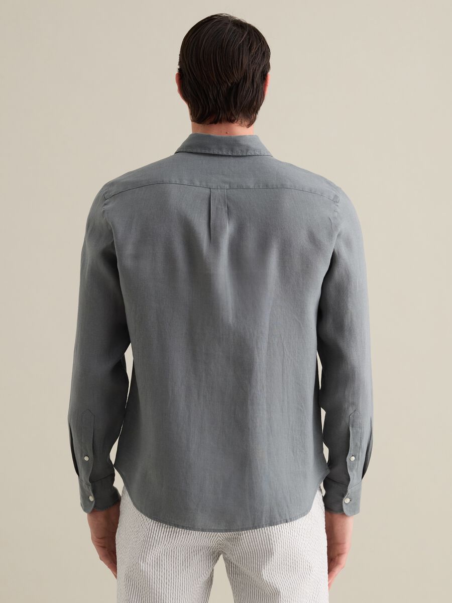 Piombo Blue Casual Linen Shirt_3