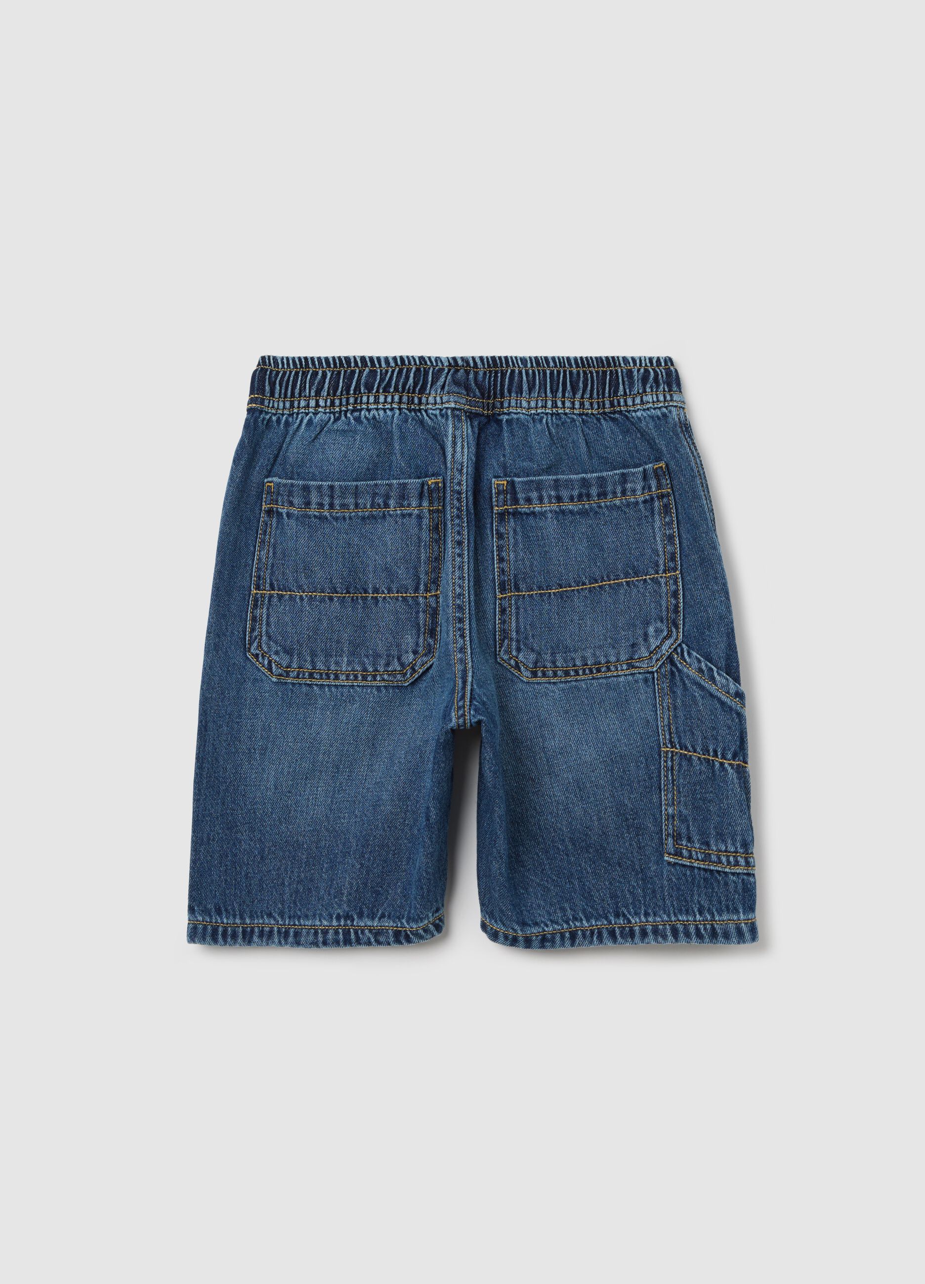 Denim Bermuda joggers with pockets and drawstring
