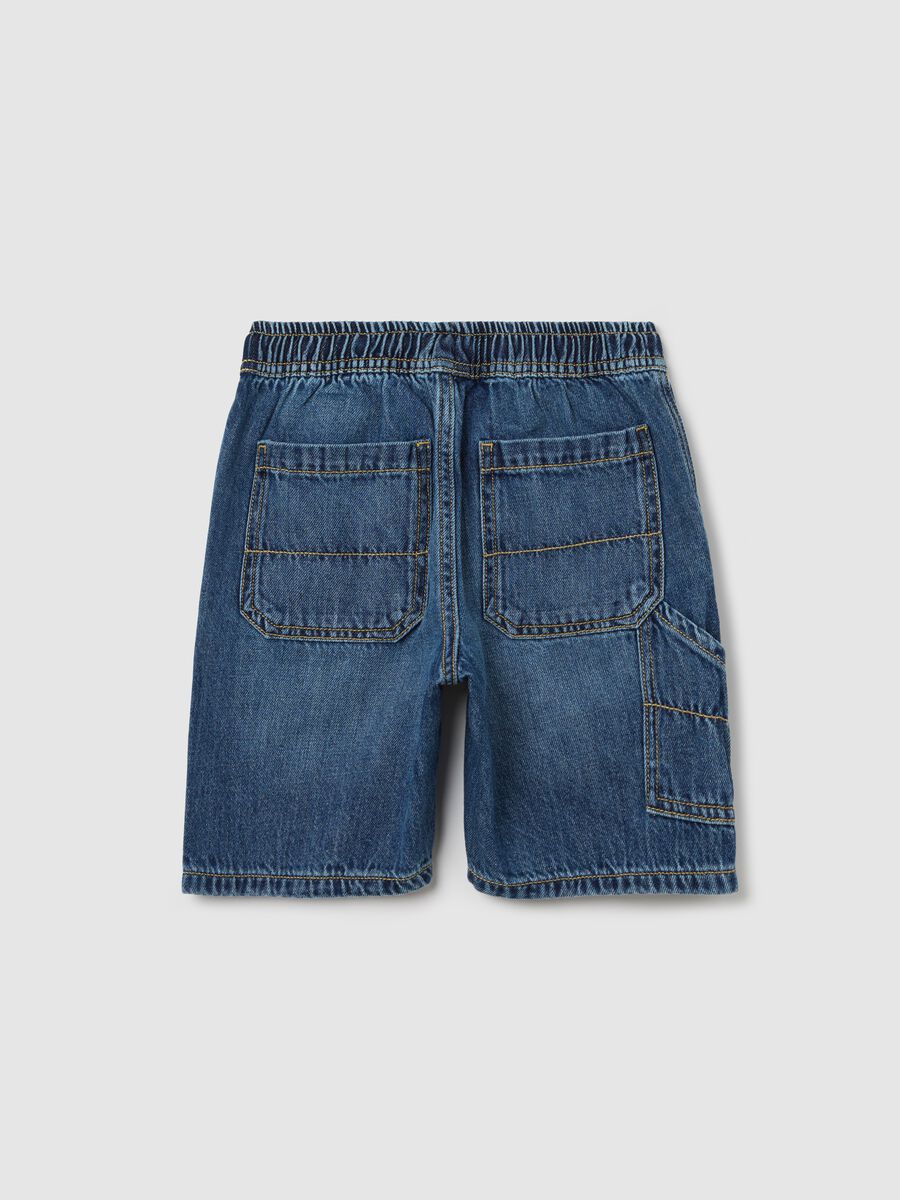 Denim Bermuda joggers with pockets and drawstring_1