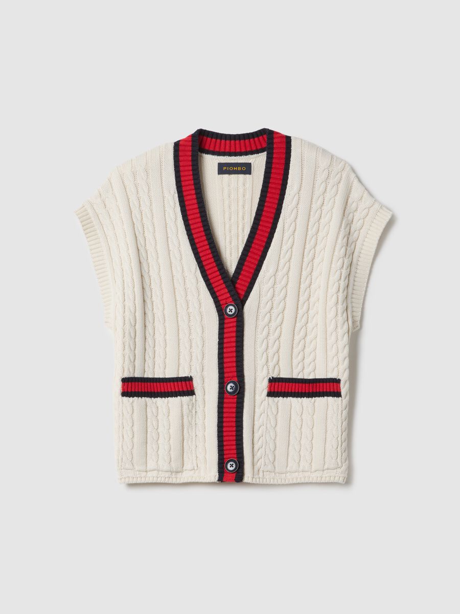 Multicolour pure cotton oversize fit deep V-neck waistcoat_0