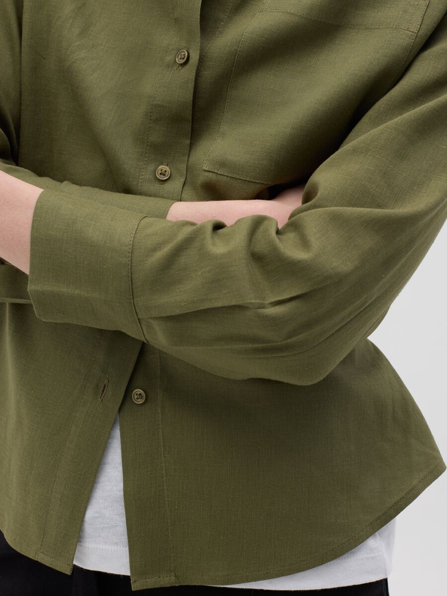 Women’s regular-fit shirt in green linen blend, without buttons_3