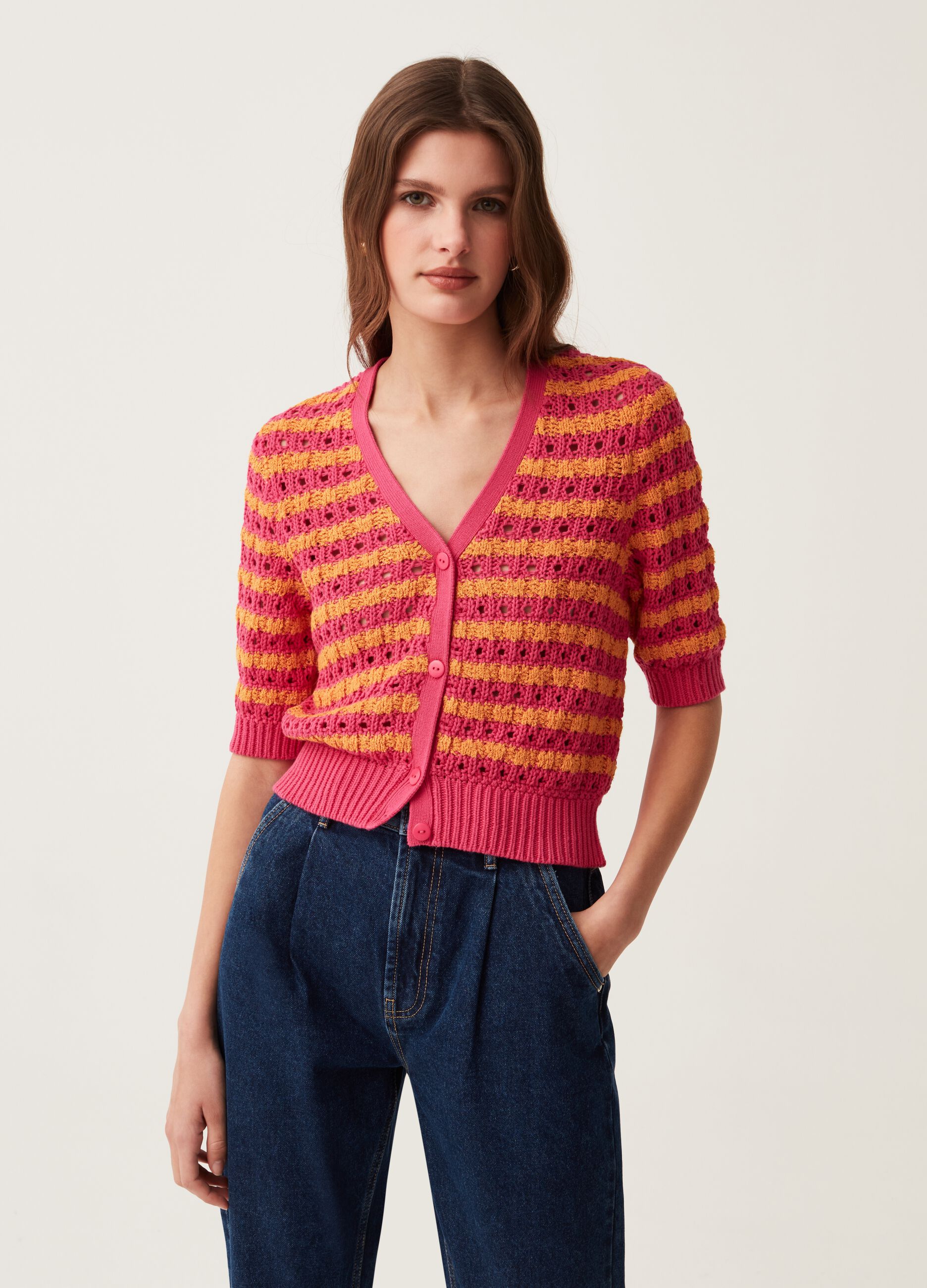 Cardigan crochet con fantasia a righe_1