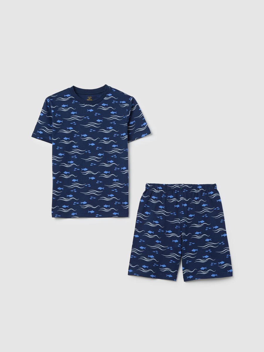 Blue pyjamas in cotton with fish print_0