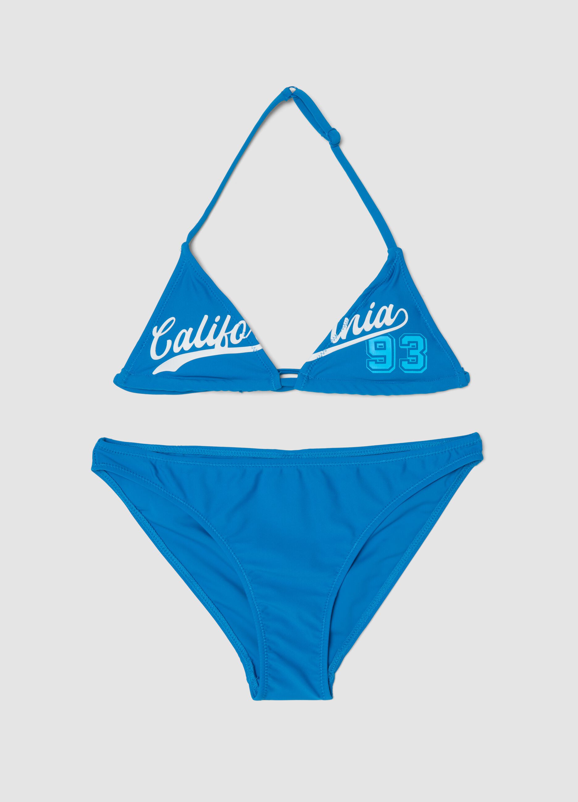 Blue triangle bikini in stretch fabric