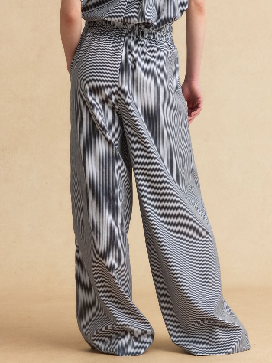 Pantaloni palazzo a righe bianche e blu in misto cotone regular fit_2