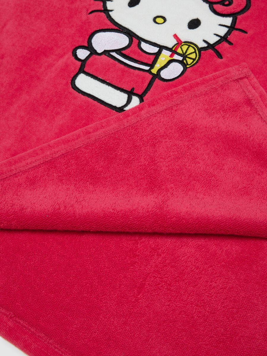 Girls' pure cotton red poncho with hood featuring Hello Kitty print_2