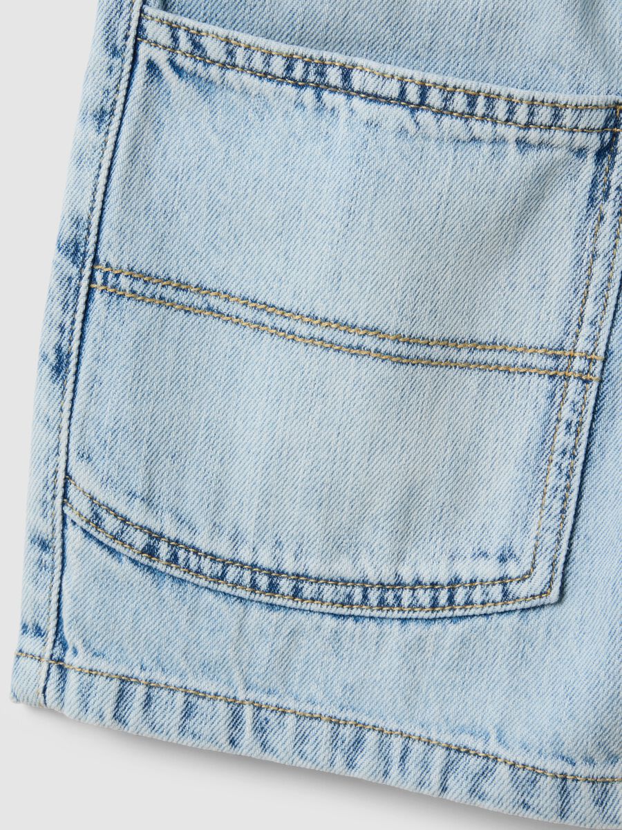Shorts in puro cotone denim azzurro da bambino wide leg_3