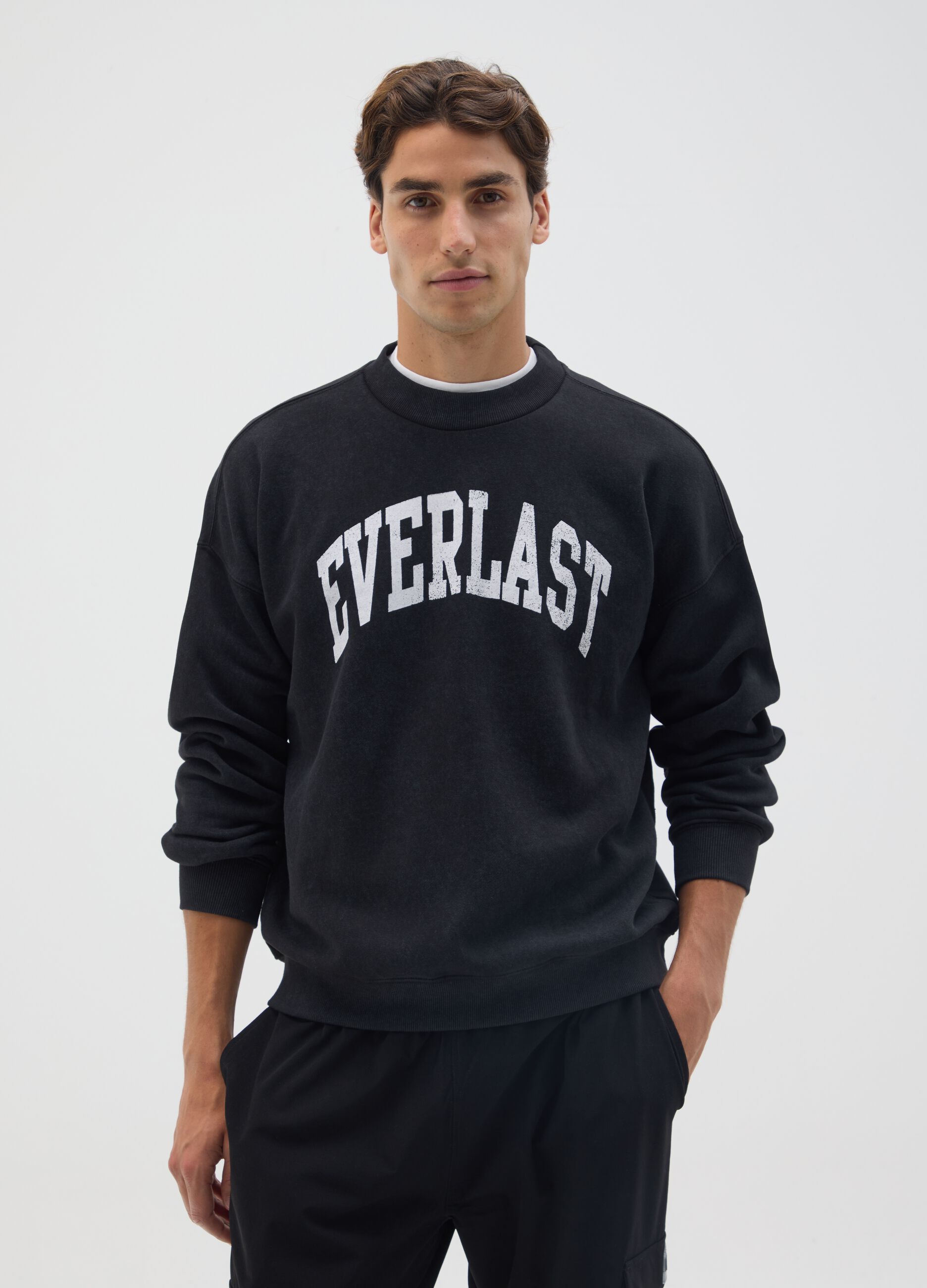Maglia in misto cotone nera con logo Everlast