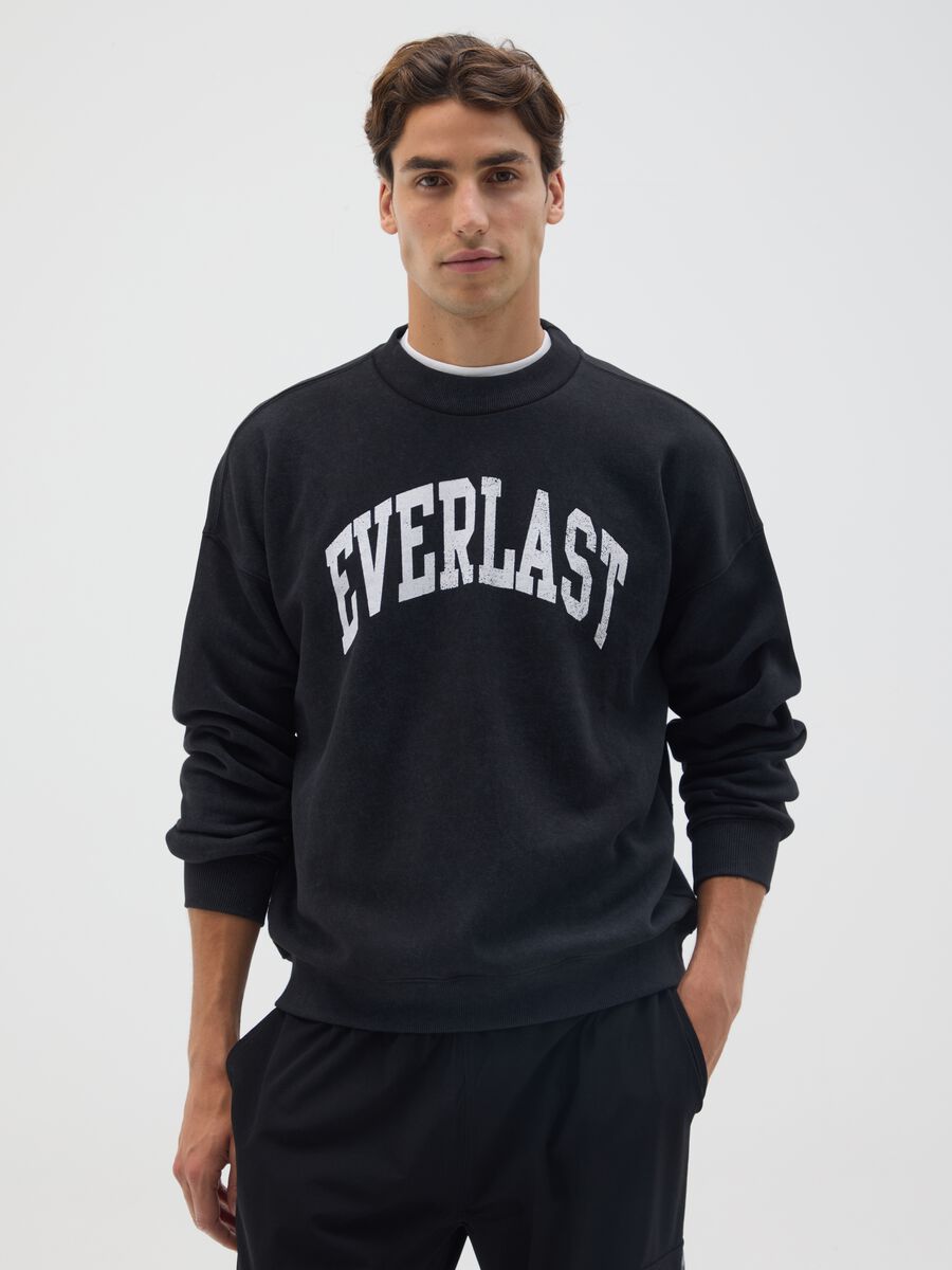 Maglia in misto cotone nera con logo Everlast_0