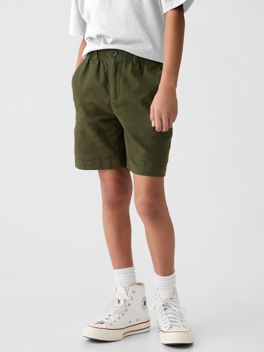 Linen and viscose Bermuda shorts with stretch waist_1