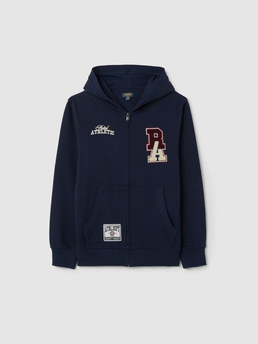 Felpa da ragazzo in puro cotone blu con cappuccio_3