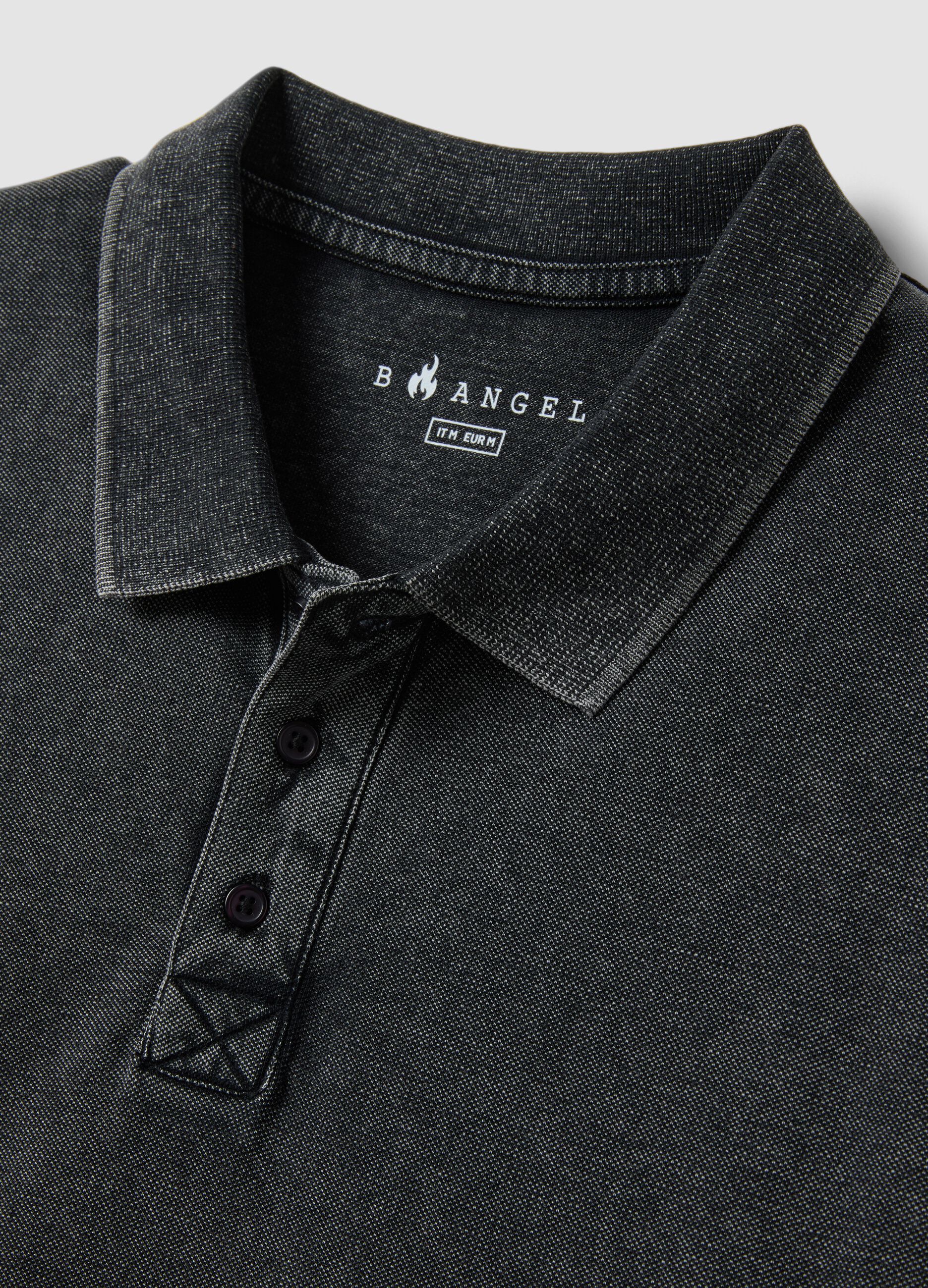 Polo a maniche corte in puro cotone nero regular fit