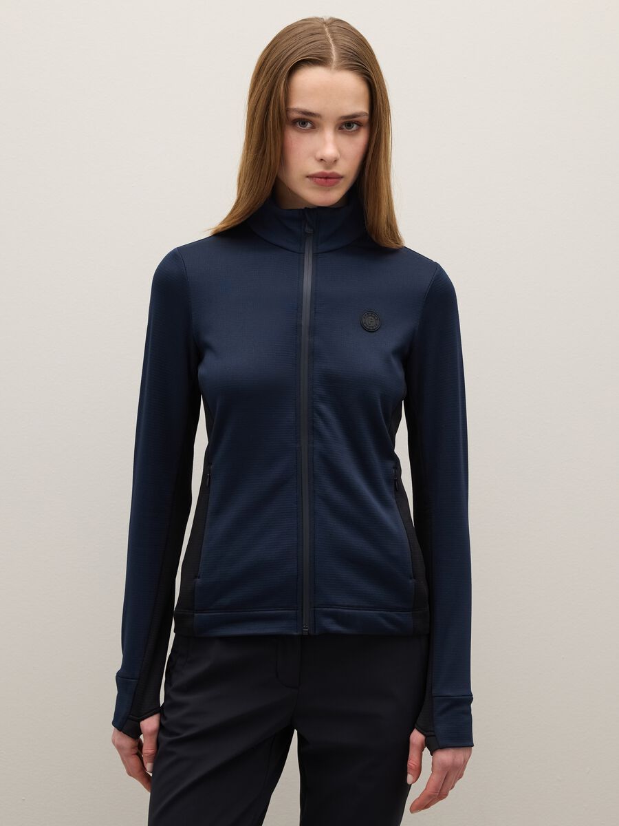 Blue fitted zip funnel-neck sport sweatshirt_0