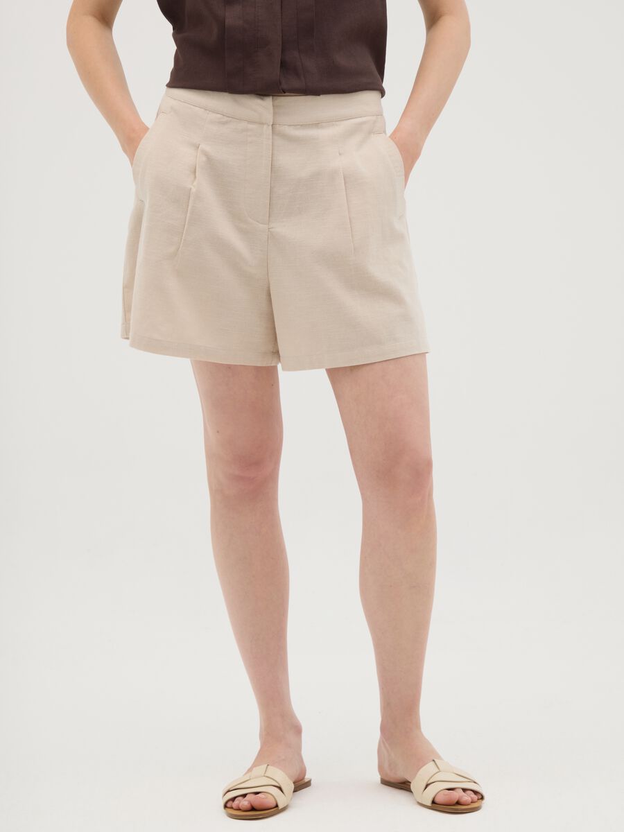 Shorts da donna in puro cotone beige regular fit_1