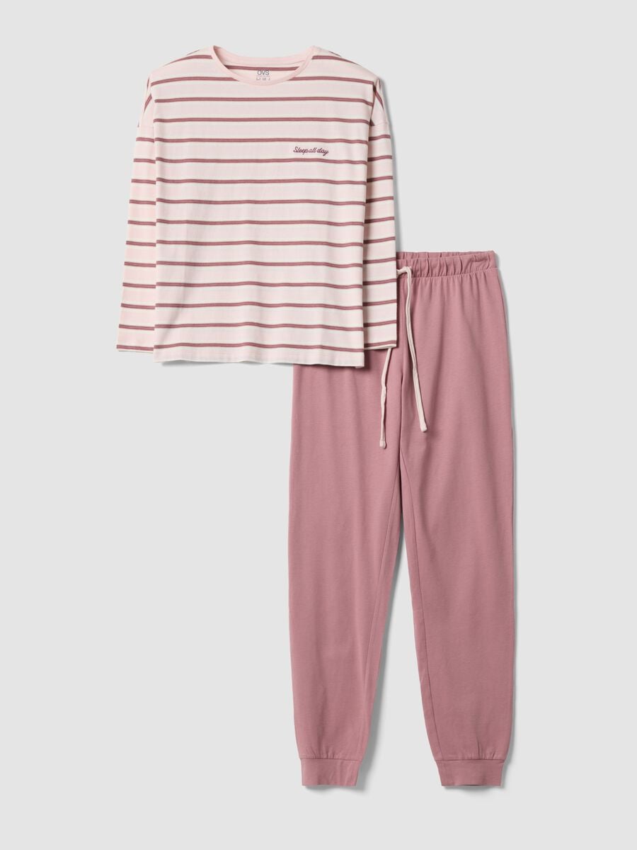 Pink pure organic cotton striped crew-neck pyjamas_4