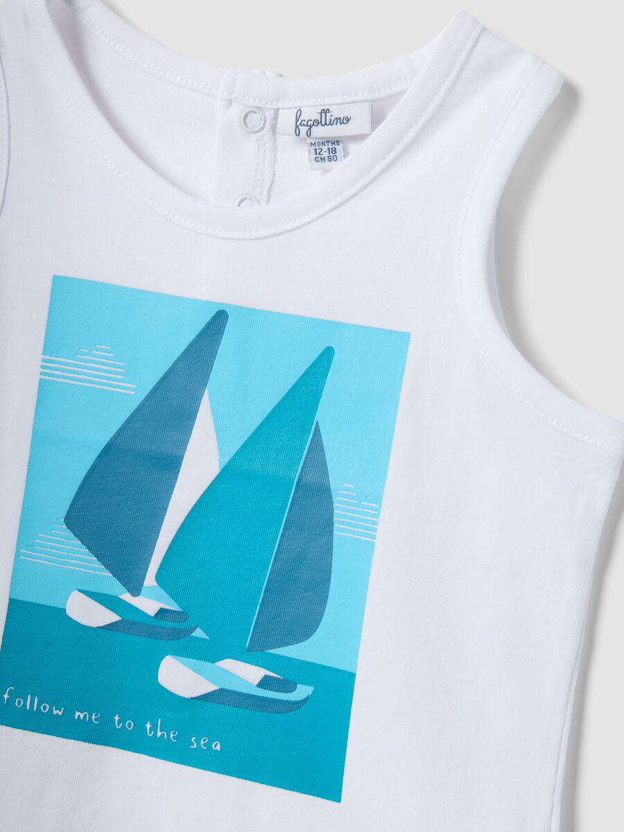 White pure cotton boys&rsquo; vest, regular fit, with sailing print_2