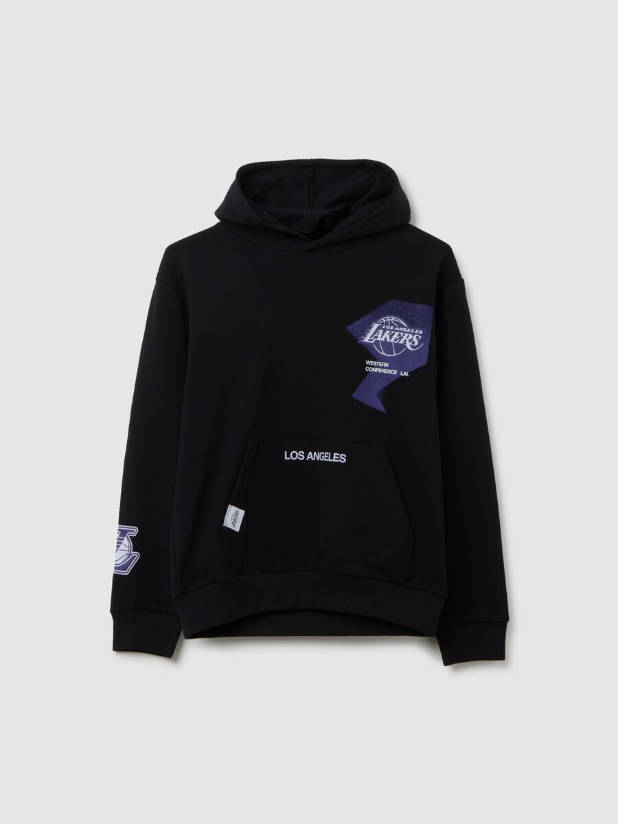 Felpa da ragazzo in puro cotone nero con stampa Lakers_0