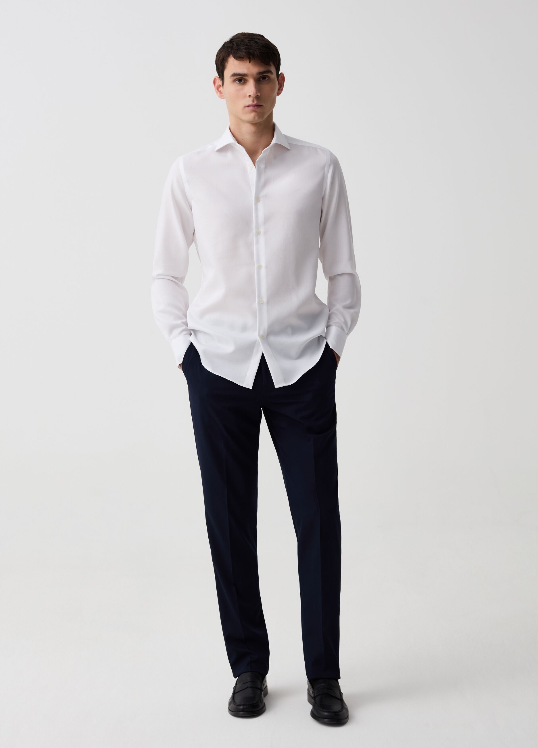 Camicia slim fit in cotone no stiro