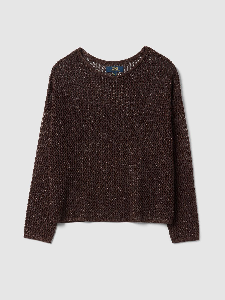 Brown regular fit viscose blend sweater with knit design_0