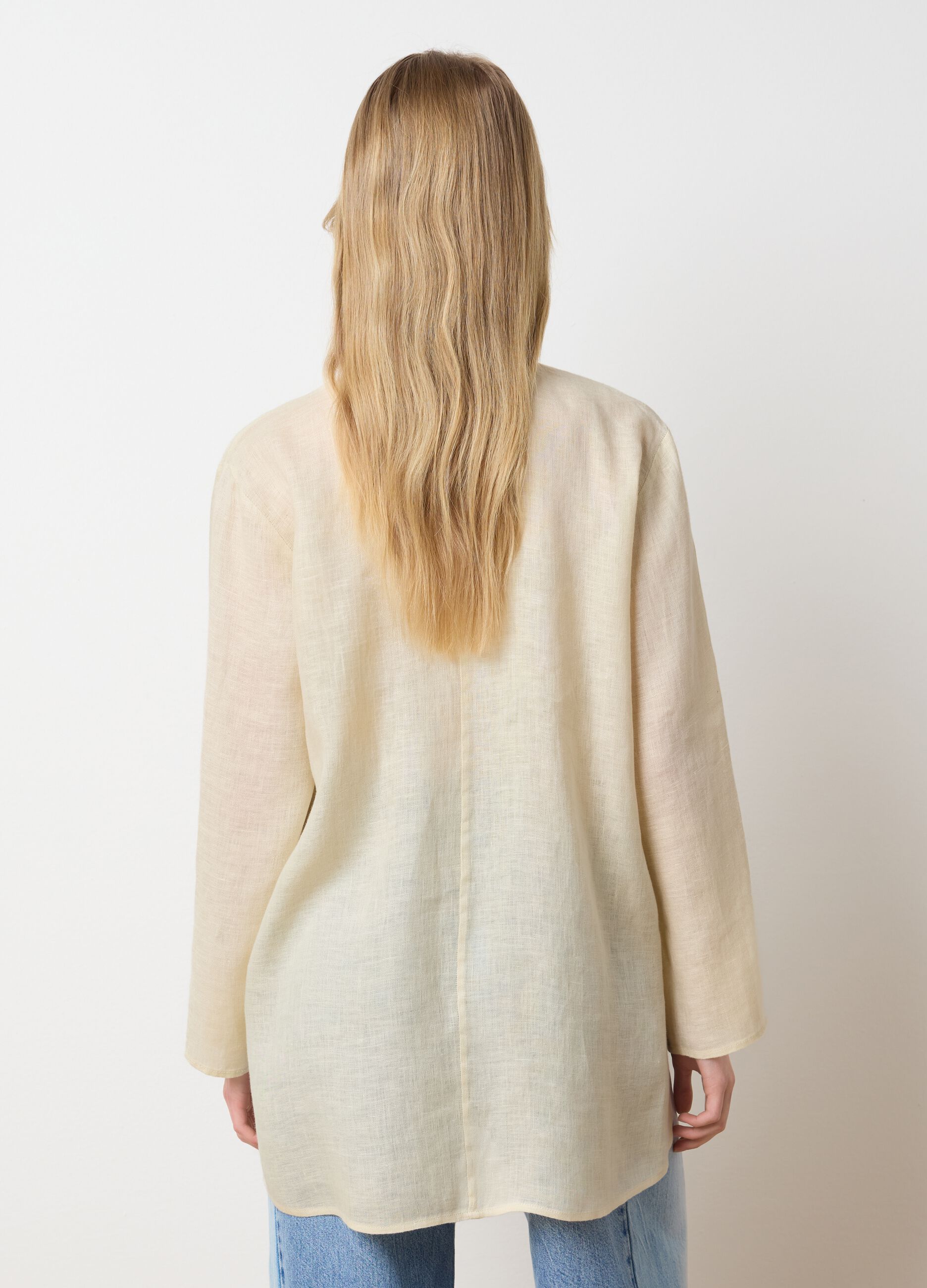 Women's long beige pure linen shirt - oversized
