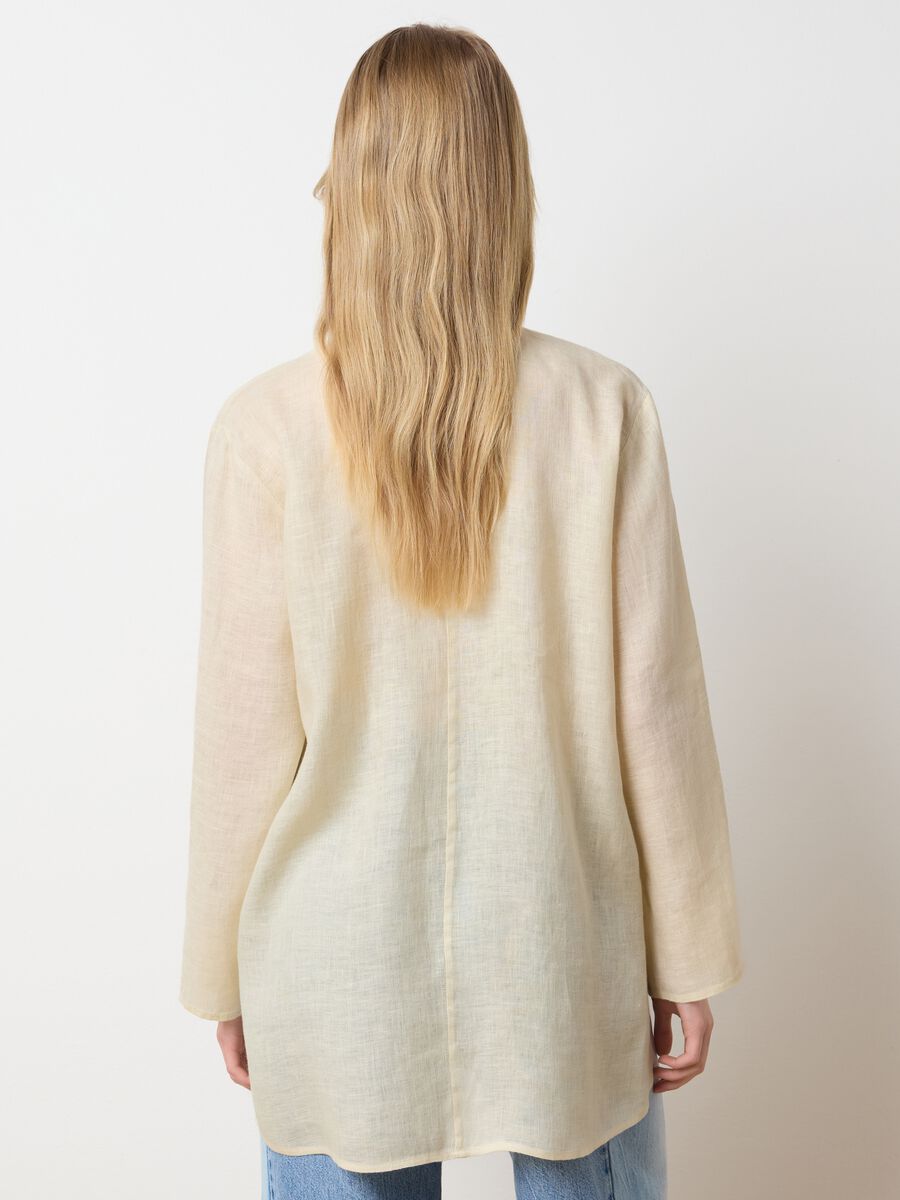 Women's long beige pure linen shirt - oversized_3