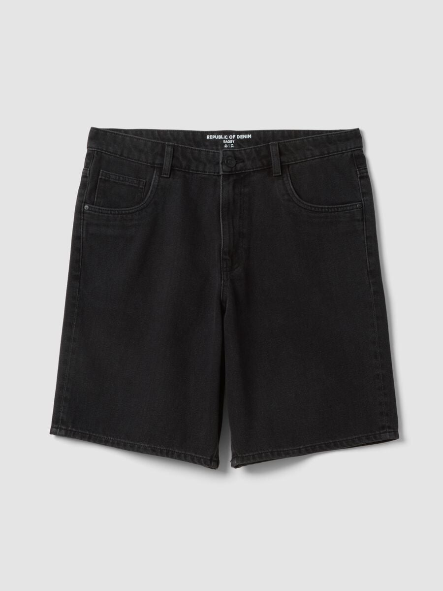 Black denim bermuda shorts in a cotton blend, baggy fit_5