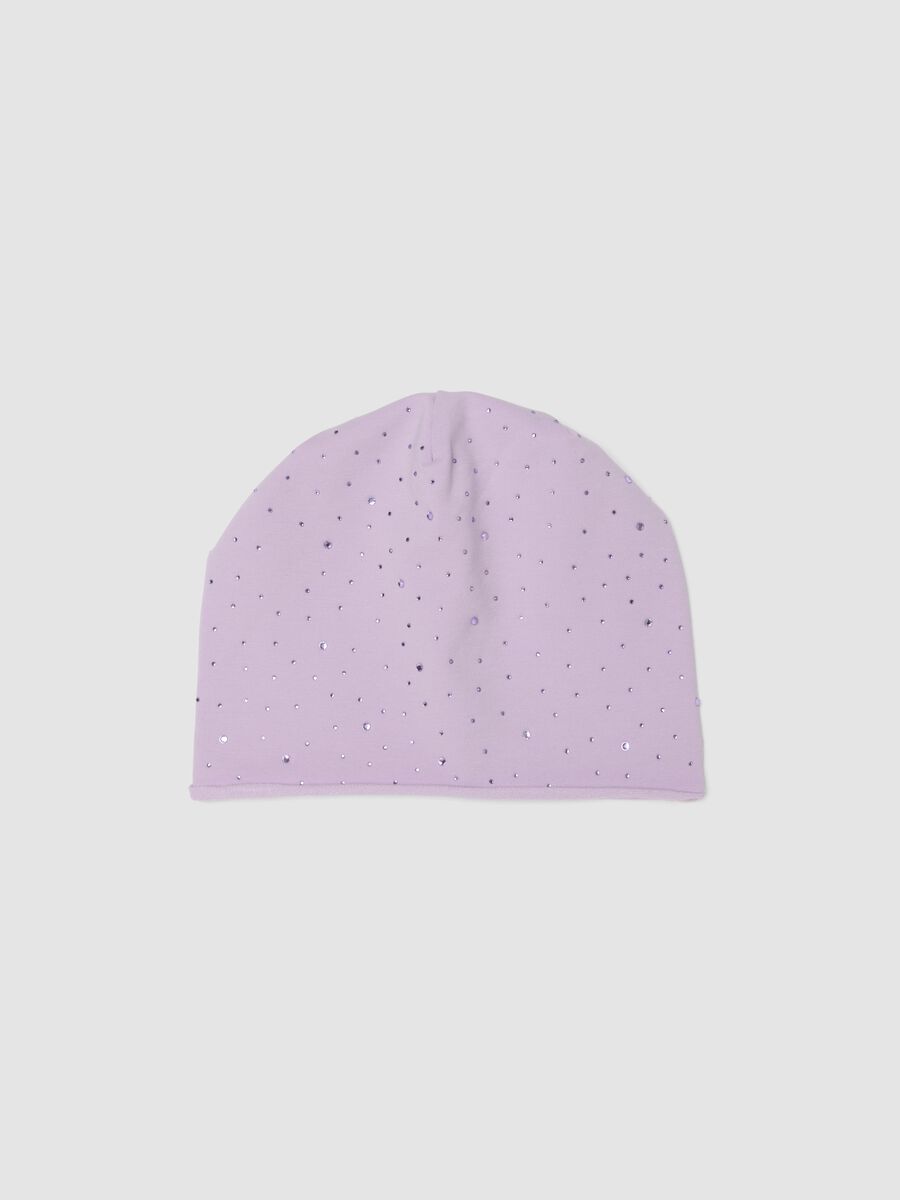 Purple stretch cotton hat with rhinestones for girls_0