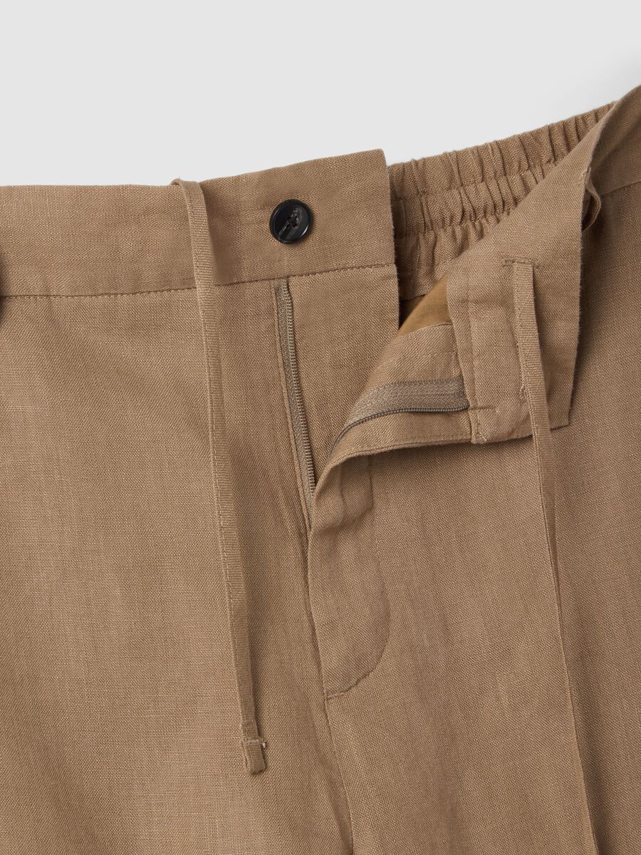 Pantaloni in puro lino marroni regular fit_5
