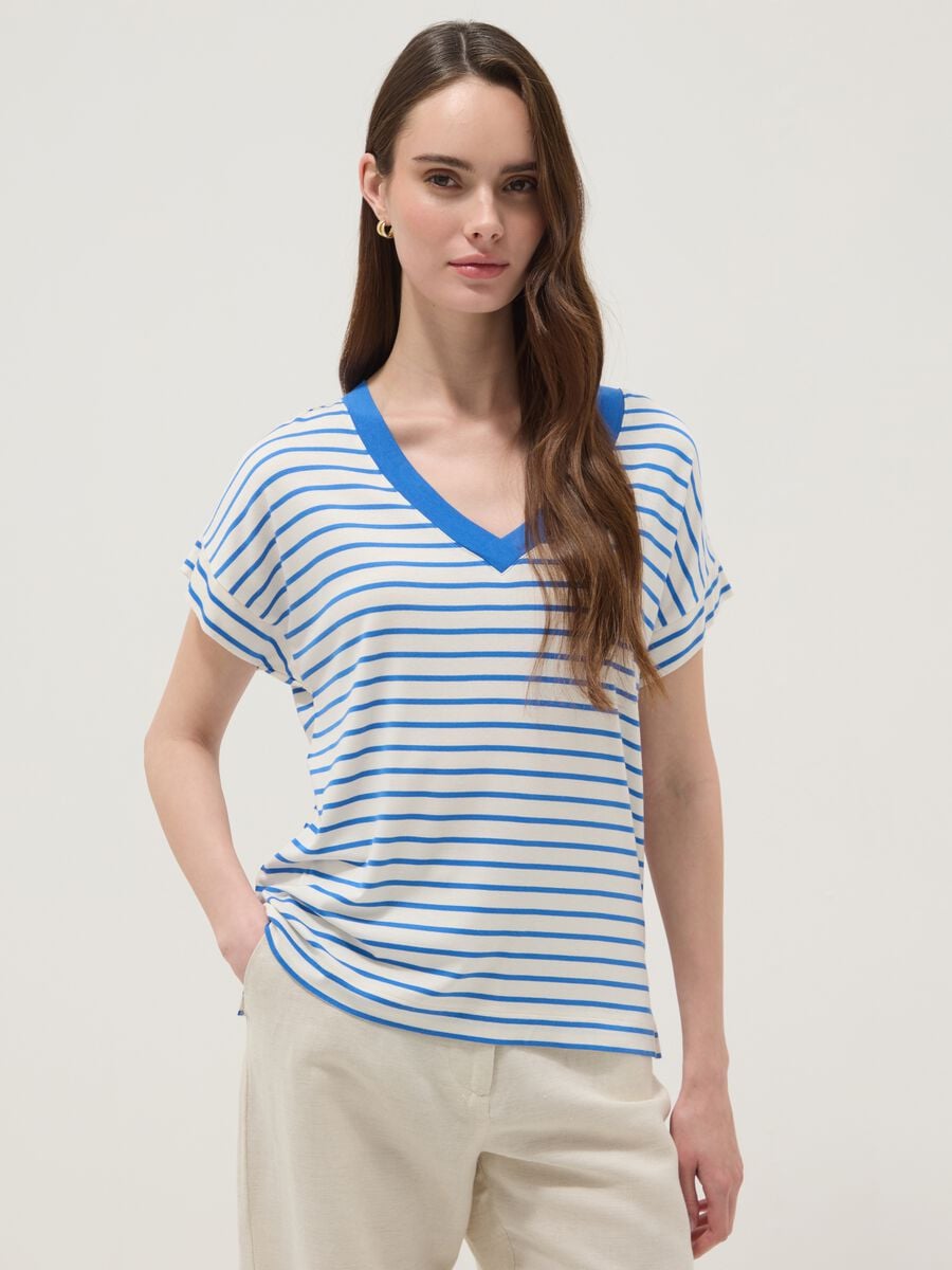 Blue striped stretch viscose T-shirt_0