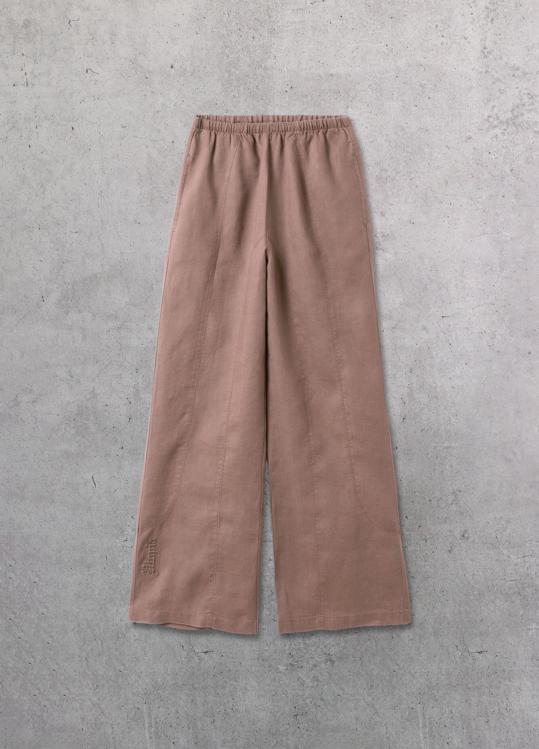 100% Linen Wide-Leg Trousers in Mocha