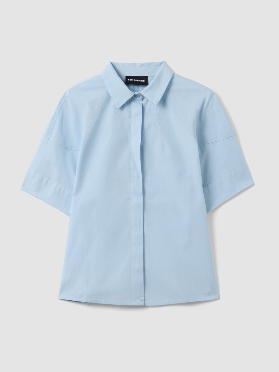 Camicia a maniche corte in puro cotone azzurra regular fit_4