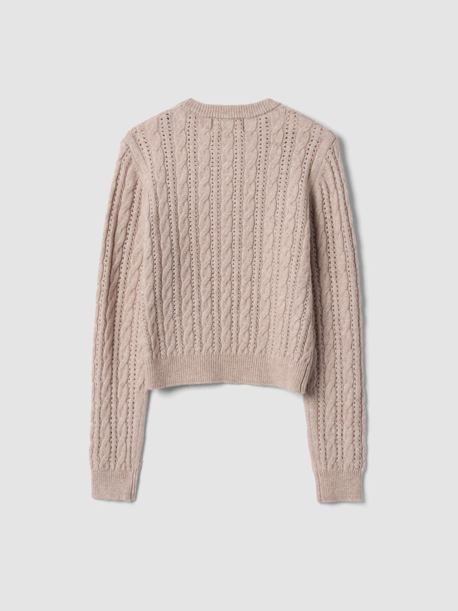Beige cable-knit wool-blend crew-neck jumper, regular fit_2