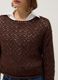 Brown pure cotton sweater with perforated pattern, regular fit_3